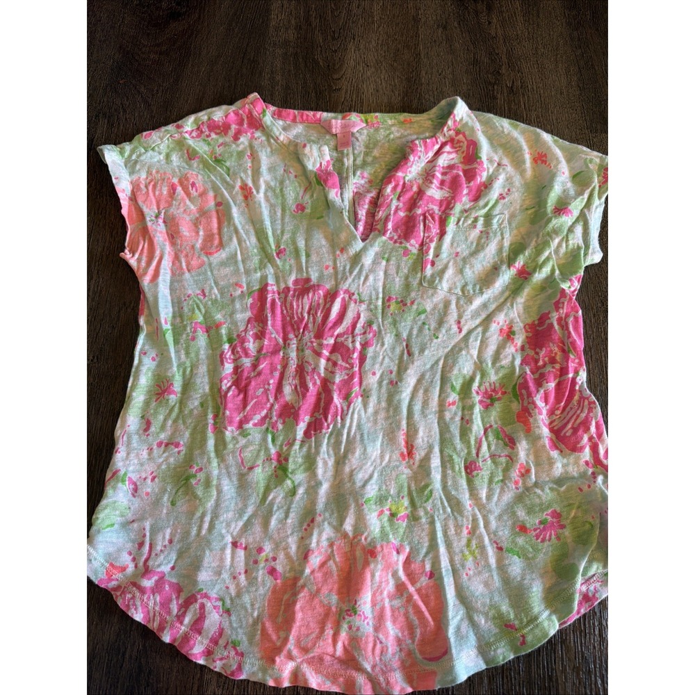 Lilly Pulitzer Linen The Duval Floral Print Tshirt Size Small